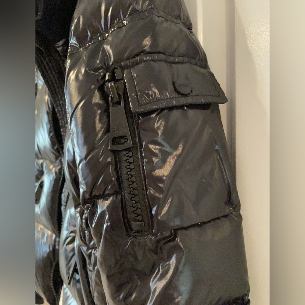 SAM. Shiny Black Puffer Jacket with High Collar size small - Picture 8 of 13